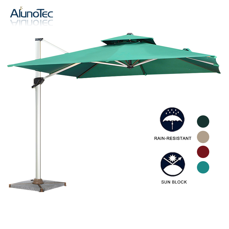 Römischer Regenschirm mit Kaffeedach aus Aluminium für den Außenbereich mit Sockel 
