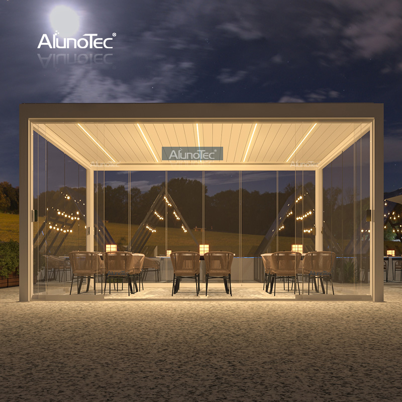 AlunoTec Markise mit automatischem Öffnen und Schließen, Metall, für den Außenbereich, Pavillon, Terrasse, Pergolen