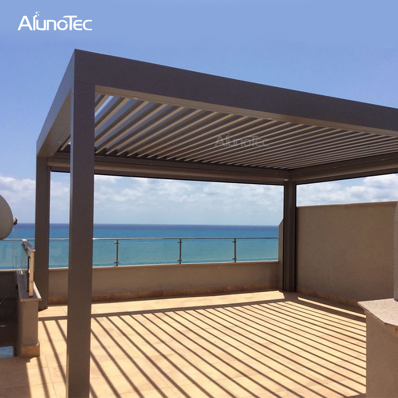 Bioklimatischer Aluminium-Pavillon mit motorisiertem Pergola-Lamellendach für Schwimmbad 