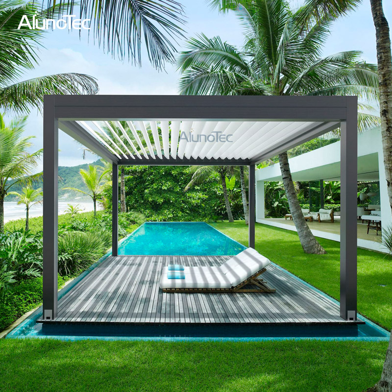 Motorisierter Pavillon-Gartenpergola aus Aluminium für den Außenbereich mit Reißverschlussschirmen