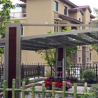 Moderner Design-Carport aus Aluminium mit gewölbtem Dach und Außenparkplatz aus Polycarbonat