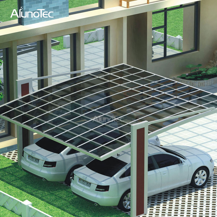 Moderner Design-Carport aus Aluminium mit gewölbtem Dach und Außenparkplatz aus Polycarbonat