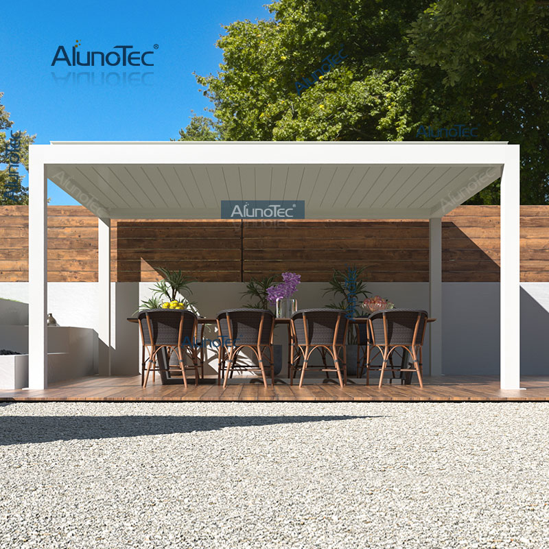 AlunoTec Outdoor-Schatten, schwarze Terrassenwand, 4 m breit und 5 m lang, Pergola-Lamellen mit LED