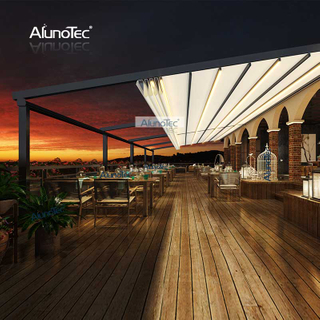 AlunoTec elektrische wasserdichte einziehbare Pergola-Dachüberdachung für Restaurant im Freien 