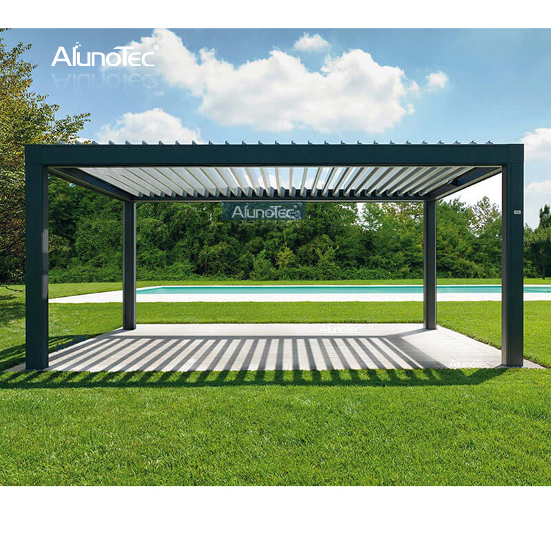 AlunoTec Outdoor-Öffnungsdachsysteme, motorisierte graue 3 x 4 Meter große Pergola, deckt Designs mit Zaun ab
