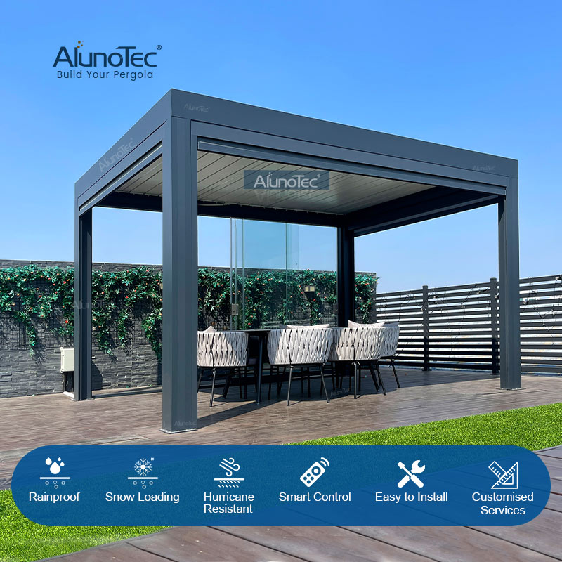 AlunoTec 12x16 Pergolen-Dachbefestigungskonstruktionen, Designlösungen, kostengünstige Balkonabdeckung