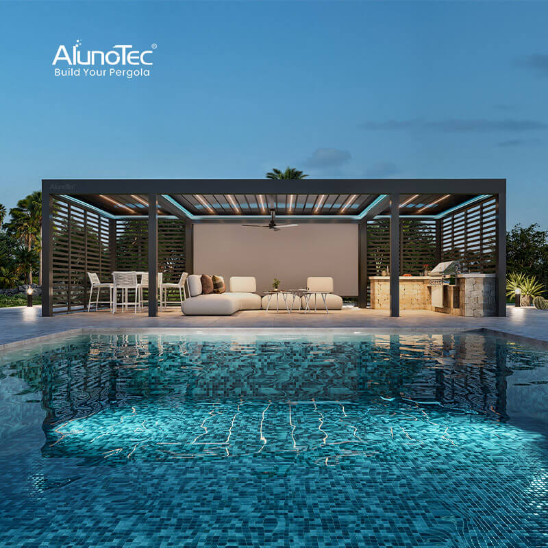 AlunoTec Maßgefertigte überdachte Terrassenbauer Aluminium-Pergola mit verstellbaren Lamellen
