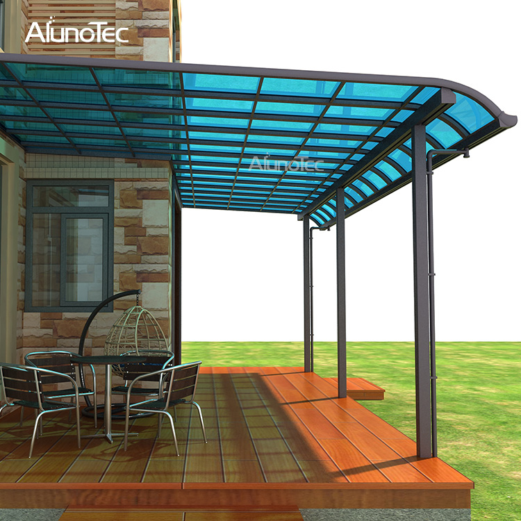 Maßgeschneiderte wasserdichte Terrassenmarkise aus Aluminium für den Außenbereich, Balkonabdeckung, gebogenes Fensterdach