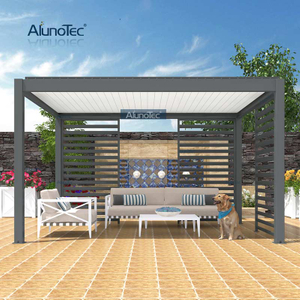 AlunoTec Gartenpavillon mit manueller Bedienung, Sonnenschutz, Dachöffnung, Aluminium-Lamellen-Pergola