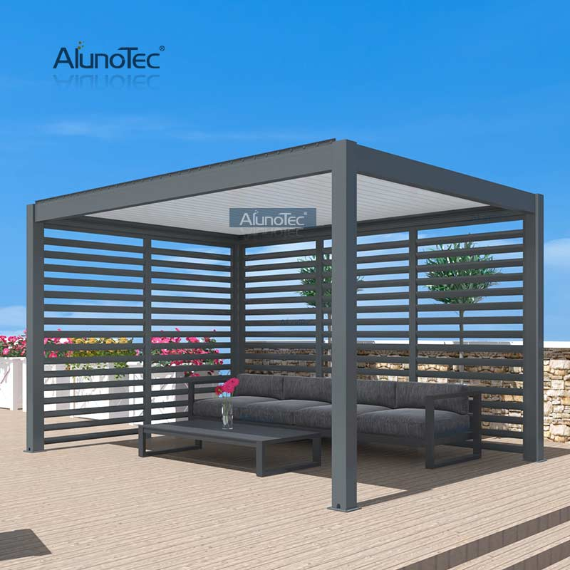 AlunoTec Gartenpavillon mit manueller Bedienung, Sonnenschutz, Dachöffnung, Aluminium-Lamellen-Pergola