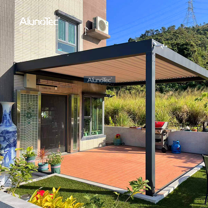AlunoTec wasserdichte Terrassenüberdachung für den Außenbereich, Markise, Aluminium-Gartenpavillon, Lamellendach, Pergola mit Seitenschutz