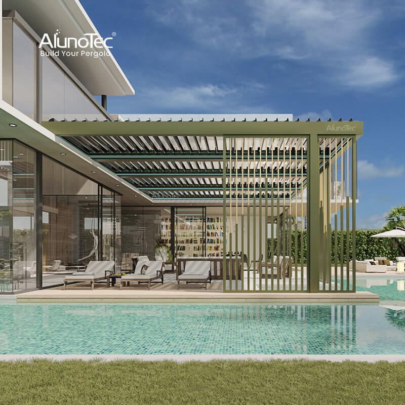 AlunoTec Maßgefertigte überdachte Terrassenbauer Aluminium-Pergola mit verstellbaren Lamellen