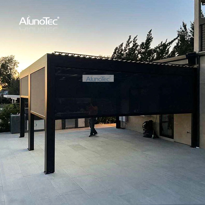 AlunoTec 12'x17' Angebautes Haus mit Lamellenpergola deckt einen Terrassenweg zu einem günstigen Preis ab
