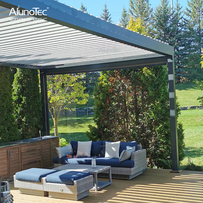 Wasserdichte, einziehbare Pavillon-Außenmarkise, automatische Aluminium-Lamellen-Sonnenpergola-Sets