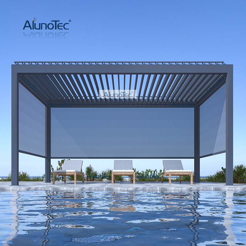 AlunoTec DIY Lamellen-Pergola, elektrisch verstellbares System, automatische Lamellen-Terrassenöffnung, Dach