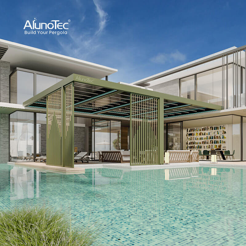 AlunoTec Maßgefertigte überdachte Terrassenbauer Aluminium-Pergola mit verstellbaren Lamellen