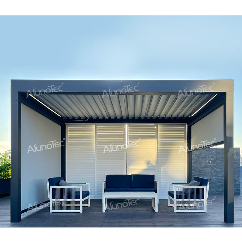 Aluminium-Lamellenpavillon, wasserdicht, einziehbares Dach, motorisierte Pergola für den Außenbereich