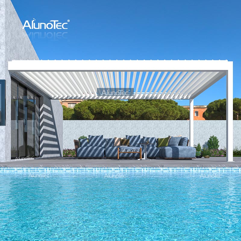 AlunoTec wasserdichte Metall-Pergola-Systeme, Lamellen-Dachverschluss, motorisiertes Lamellenöffnungs-Dachsystem