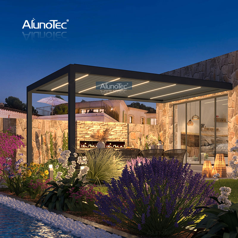 AlunoTec vollelektrische Wandmontage, 9 x 5 Meter, Pavillon, Aluminiumdach, DIY-Pergola-Sets, Gartenbau