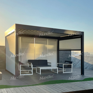 Maßgeschneiderte Aluminium-Pergola-Designideen, DIY-Dachpavillon zum Öffnen mit Vorhang