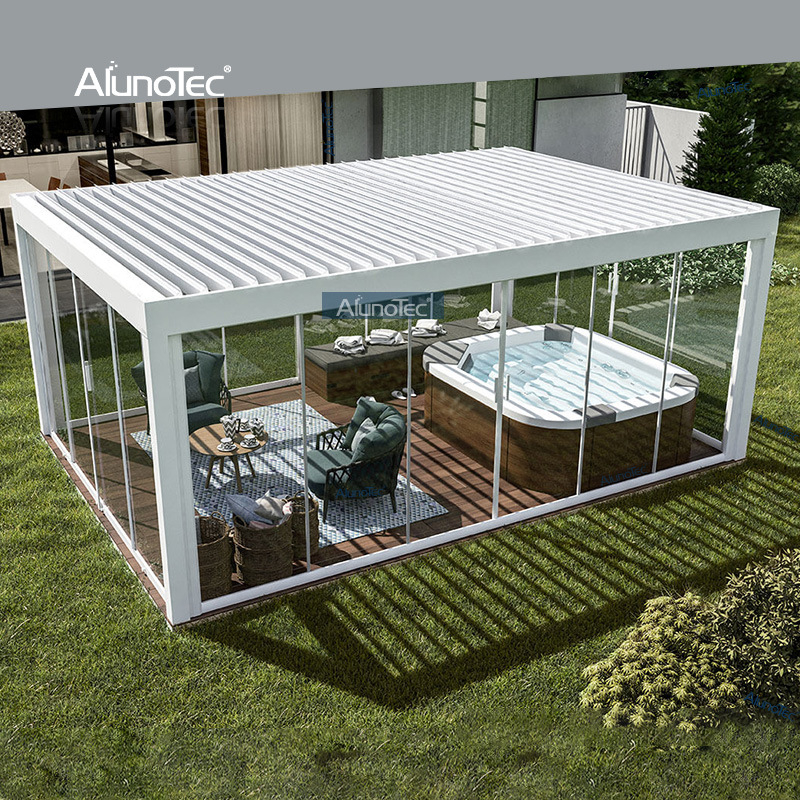 Automatische Dachjalousie für Pergola, motorisierter Sonnenschutz, Aluminium-Gartenpavillon-Set mit Regensensor