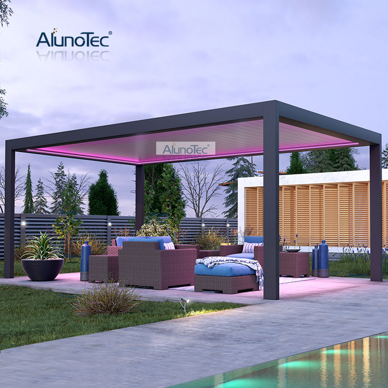AlunoTec Outdoor Living Spaces: Maßgeschneiderte Terrassen-Pergola mit Lamellen und Seitenwand