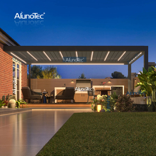 AlunoTec, eine weiße Pergola, 30 Fuß lang, 10 Fuß breit und 10 Fuß hoch, Lamellendach-Set mit elektrischer Abdeckung
