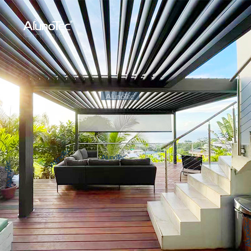 AlunoTec Automatischer moderner Terrassenpavillon für den Außenbereich, Aluminium-Pergola mit Öffnung und Lamellendach