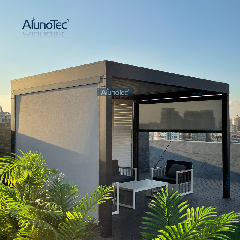 Elektrischer, luxuriöser, wasserdichter Sonnenschutz für den Außenbereich, Pergola, moderner Metallpavillon