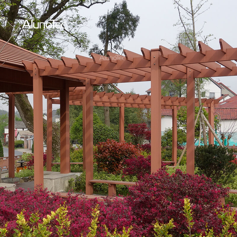 Hochwertige AlunoTec Garten-Dachmarkise aus Holz, Pavillon, WPC-Holzpergola mit Blumen