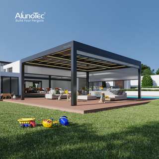 AlunoTec 6X7m 4 Pfosten Premium Wetterschutz benutzerdefinierte Größe Gery Freistehende Patio Garten Pergola